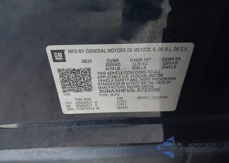 2020 Chevrolet Equinox Fwd Ls from USA, damaged, VIN 3GNAXHEV5LS733085